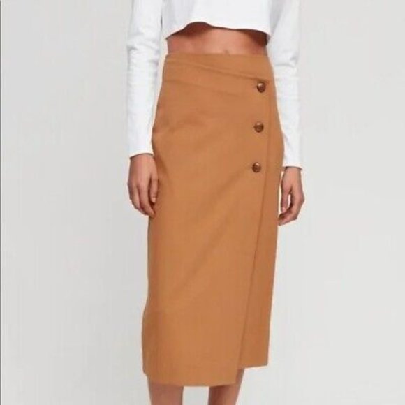 Aritzia Babaton Tan Midi Button Crossover Skirt - Picture 6 of 6
